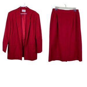 VTG 80s Paul Stanley Red Wool 2-Piece Skirt Suit Size 16 Workwearcore